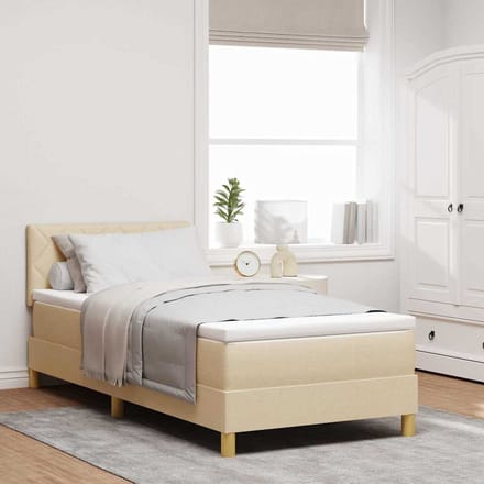 vidaXL - LED - Box - Spring - Bed - met - kussen - Crème - 100 - x - 200 - cm - Stof