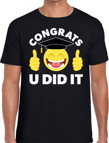 Congrats U did it t-shirt zwart heren - Geslaagd/ afgestudeerd cadeau M