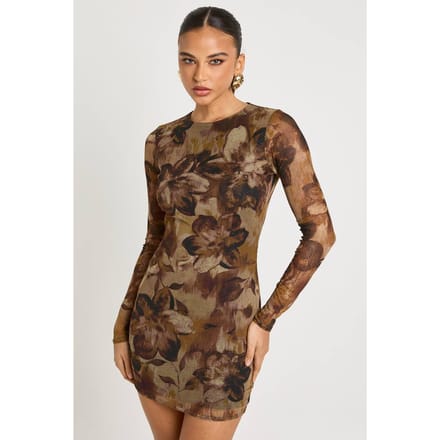 boohoo Dames Bedrukte Glitter Mesh Mini Jurk | Green | Maat: 12