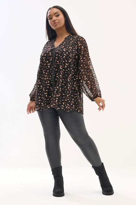 Yours Zwarte Blouse Met Luipaardprint En Studs Size 42