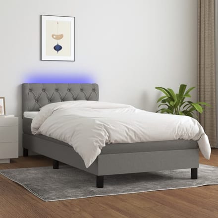 vidaXL - Boxspring - met - matras - en - LED - stof - donkergrijs - 80x200 - cm