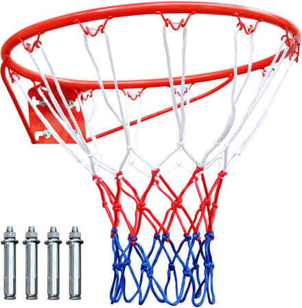 Basketbalring 46 cm - Wandmontage Heavy Duty - Flex Ring met Net Indoor Outdoor - Staal - Rood
