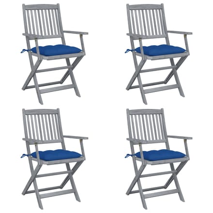 vidaXL - Set - van - 4 - klapstoelen - met - kussens, - gemaakt - van - massief - acaciahout.