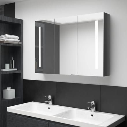 vidaXL - Badkamerkast - met - spiegel - en - LED - 89x14x62 - cm - glanzend - grijs