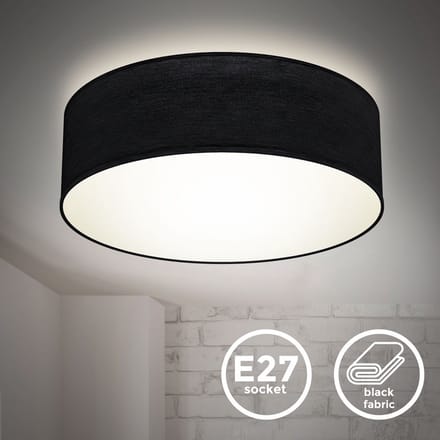 B.K.LICHT - Plafondlamp - stoffen decoratieve woonkamerlamp - zwart - E27 fitting - rond - Ø30cm