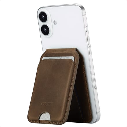 Accezz Vintage Leather geschikt voor MagSafe Pasjeshouder met Standaard - Wallet Kaarthouder - Rustic Brown