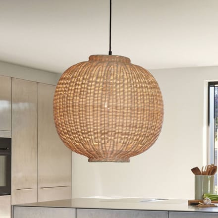 Hübsch hanglamp Chand, rond, rotan, natuurlijke kleur