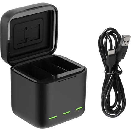 TELESIN GP-BCG-901 3-kanaals USB Batterij Snellader Batterij Opberg Draagkoffer met USB zwart