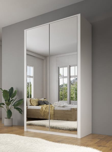Meubella - Kledingkast Malibu - Wit - 113 cm - Met spiegel