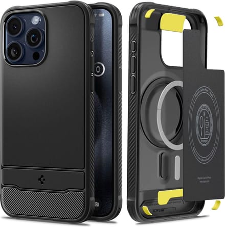 Geschikt voor Spigen Apple iPhone 15 Pro Max Rugged Armor Geschikt voor Mag hoesje - Zwart