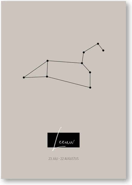 MOODZ design | Sterrenbeeldposter Leeuw | A3 formaat | warm grijs | naturel