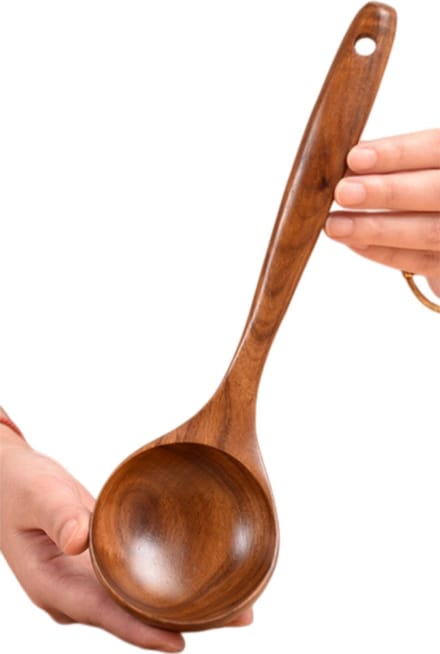 Middelgrote soeplepel - Teak - Keukengerei - 28*8 cm - Bruin - 1 stuk