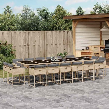 vidaXL - 17-delige - Tuinset - met - kussens - poly - rattan - gemengd - beige