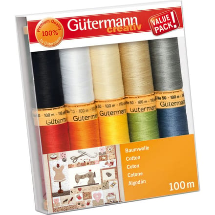 Gütermann Naaigaren set katoen, 10 spoelen - Gekleurd, Col. 1