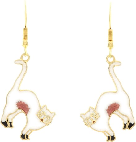 Behave - Oorhangers dames - kattenmotief - wit en roze - 4 cm