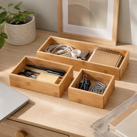 Kinvara Bestekbak/keuken organizer - 1-vaks - Tidy Smart - bamboe hout - 15.5 x 15 x 7 cm
