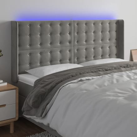 vidaXL - Hoofdbord - LED - 203x16x118/128 - cm - fluweel - lichtgrijs