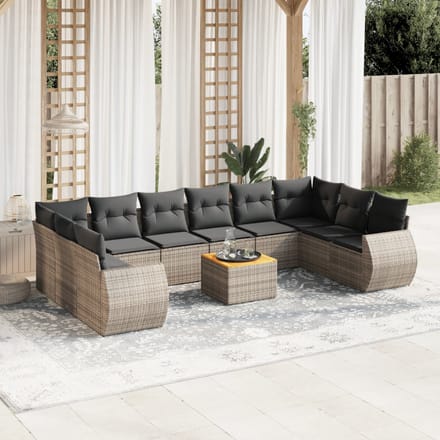 vidaXL - 11-delige - Loungeset - met - kussens - poly - rattan - grijs