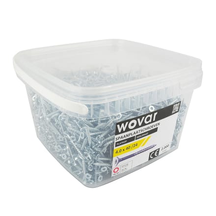 Wovar Voordeelemmer Spaanplaatschroeven Verzinkt 4.0 x 40 mm Torx 20 Deeldraad | 2000 stuks