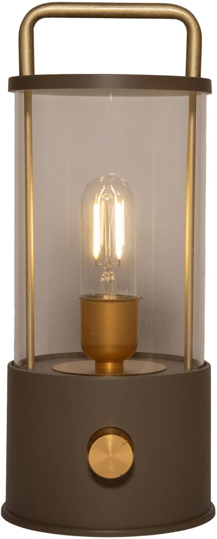 Anna Collection Camping tafellamp/lantaarn Elin - taupe - 25 cm - dimbaar - draadloos/oplaadbaar USB - buiten
