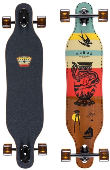 Arbor Drop Through Longboard Jess Mudgett Axis 37 Allround Cruiser met Drop-Through Deck, Smooth Carve Setup en Premium Artwork