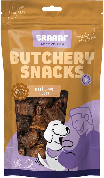 Braaaf Hondensnack Butchery Beef Lung Cubes - 85 gr