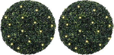 vidaXL - Kunstbuxusballen - met - LED-verlichting - 2 - st - 52 - cm - groen
