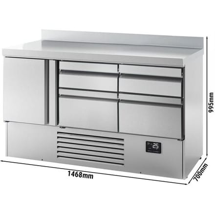 GGM Gastro Kühltisch Premium PLUS - 1460x700mm - mit 1 Tür - 4 Schubladen - mit Aufkantung