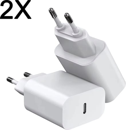 2 Stuks USB C Adapter 18W Universeel - USB C Oplader Snellader - Wit