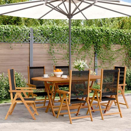 vidaXL - Verstelbare - klapstoelen, - 6 - stuks, - zwart, - massief - acaciahout