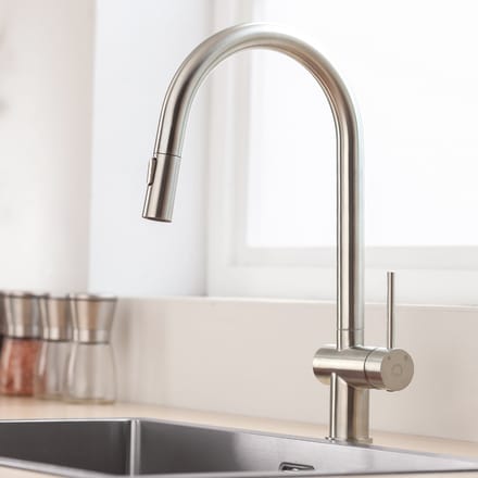 Cecipa Max Uittrekbare Keukenkraan - Horizontaal Paraplu-ontwerp - 304 RVS Gebürstet - 2 Straalstanden - 40% Waterbesparing