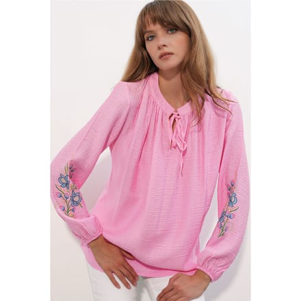 Geborduurde Overmaatse Crêpe Blouse