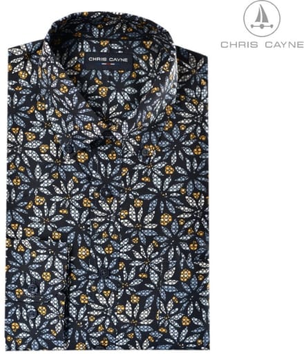 Chris Cayne Blouse 1032 blauw / oker / grijs print LM - maat M