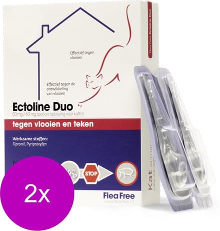 Flea Free Ectoline  Duo Kat - Anti vlooien en tekenmiddel - 2 x 2 pip