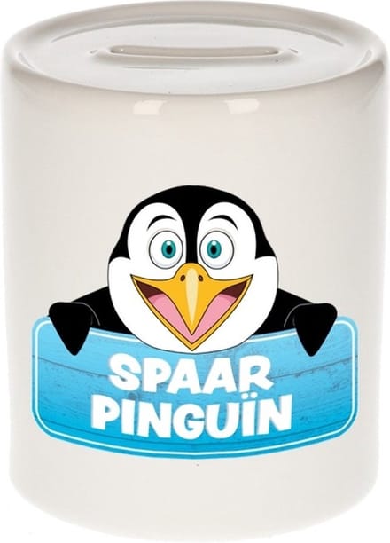 Kinder spaarpot met spaar pinguin opdruk - keramiek - pinguins spaarpotten