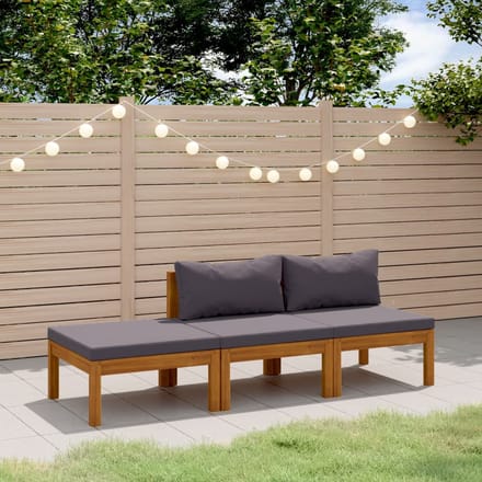 vidaXL - 3-delige - Loungeset - met - kussens - massief - acaciahout