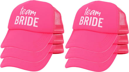Boland Vrijgezellenfeest baseballcap/petje - 6x - Team Bride - roze - dames - polyester