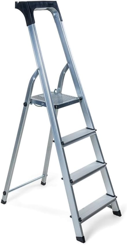 Huishoudtrap 4 Treden - Keukentrap - Inklapbaar - Antislip - Extra Stevig - Zilver