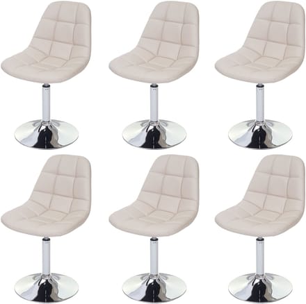 Set van 6 eetkamerstoelen MCW-A60, draaistoel, chroom ~ kunstleer crème