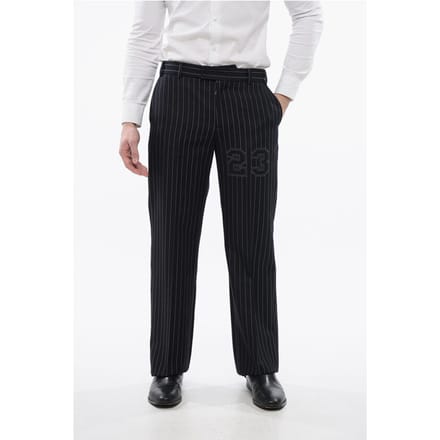 Gestreepte wolmix 23 Slim Fit broek in blauw