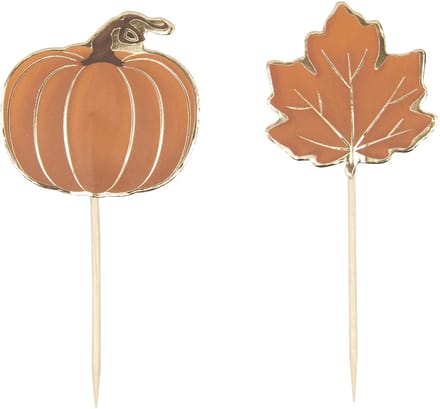 PARTYPRO - 10 herfst cocktailprikkers pompoen en blad