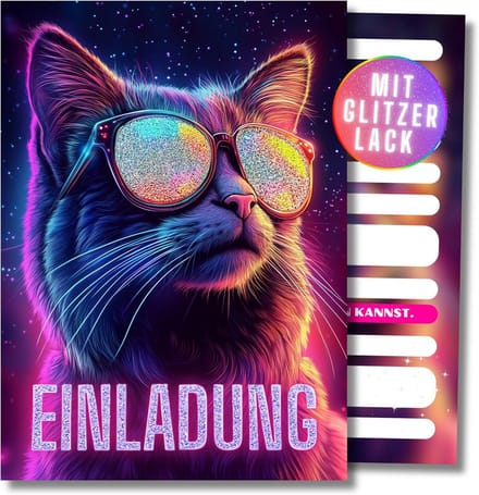 12 Uitnodigingskaarten Kinderverjaardag Kat met Zonnebril DIN A6