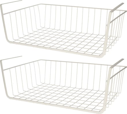 MSV Kastmandje - 2x - opberg/hang mandjes - rvs - wit - 30 x 27 x 16 cm - draadmand