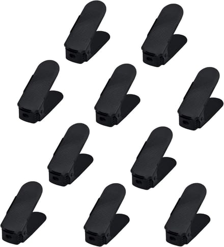 Famanu - 10 Pcs Adjustable Shoe Rack, PP Double Layer Shoe Organizer, Non-Slip Shoe Stacker, 3 Height Adjustable, Space Saving (Black, 10 Pieces)