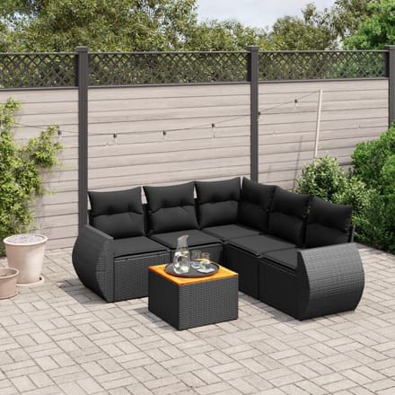 vidaXL - 6-delige - Loungeset - met - kussens - poly - rattan - zwart