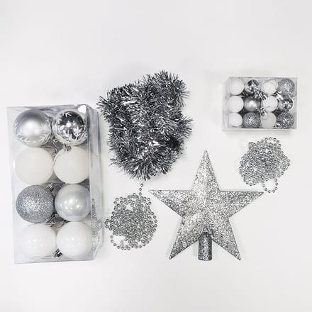 Kerstbal Kit & Wit / Silver Climstick - Set 44pcs - Plastic - Zilver - Wit / Argent - SILUMEN
