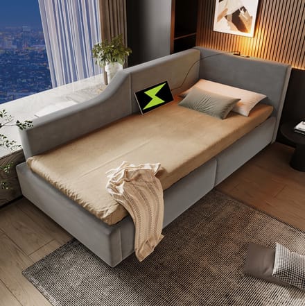 COVREO Bedframe 90x190 cm grijs velvet, opbergruimte, zonder matras