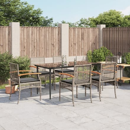 vidaXL - 7-delige - Tuinset - met - kussens - poly - rattan - grijs