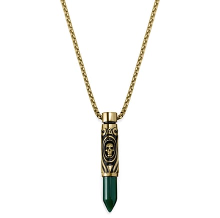 Rico Goudkleurige Ketting met Kogelhanger van Groene Onyx met Schedel