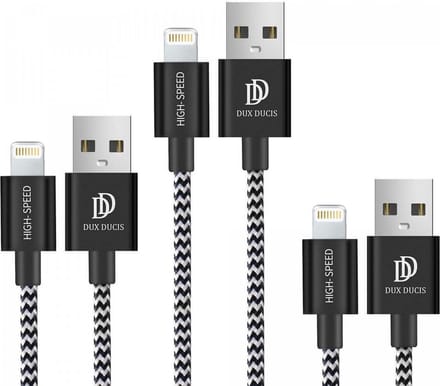 Dux Ducis 2.1A Fast Charge USB-A naar Lightning Kabel Set 3-Pack (0.25M + 1M + 2M) Zwart